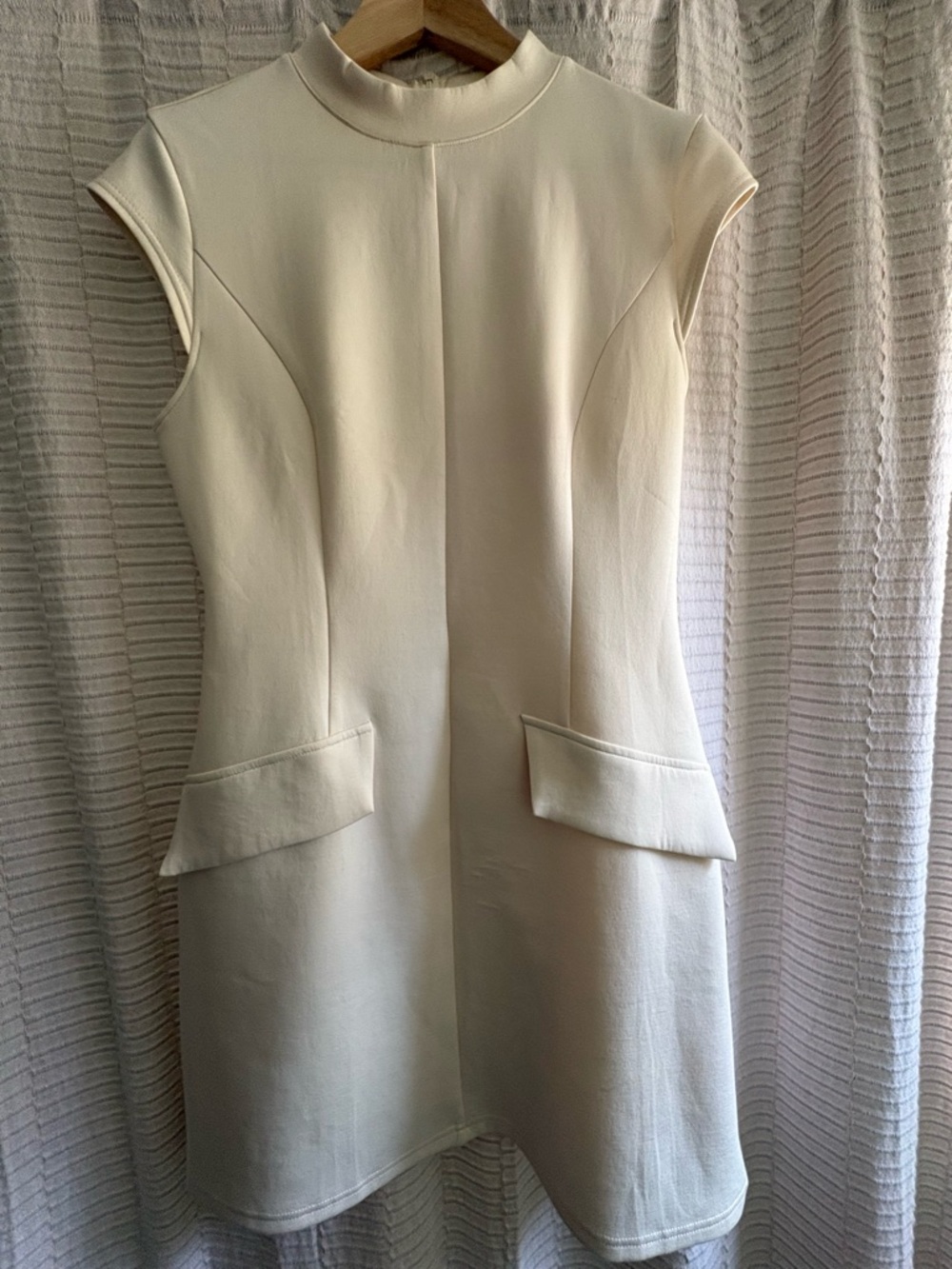 Cream Cap-Sleeve Mini Dress with Flap Pockets